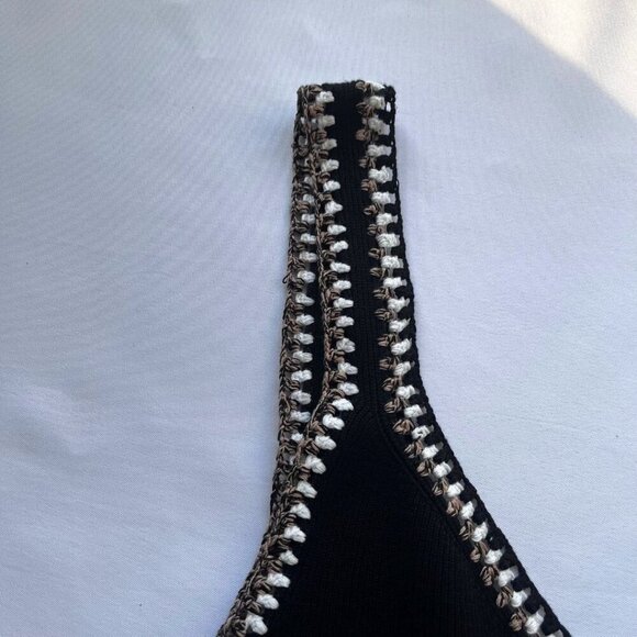 NWT CAROLINE CONSTAS BLACK RIBBED KNIT SLEEVELESS EMBROIDERED MIDI DRESS - Picture 10 of 12